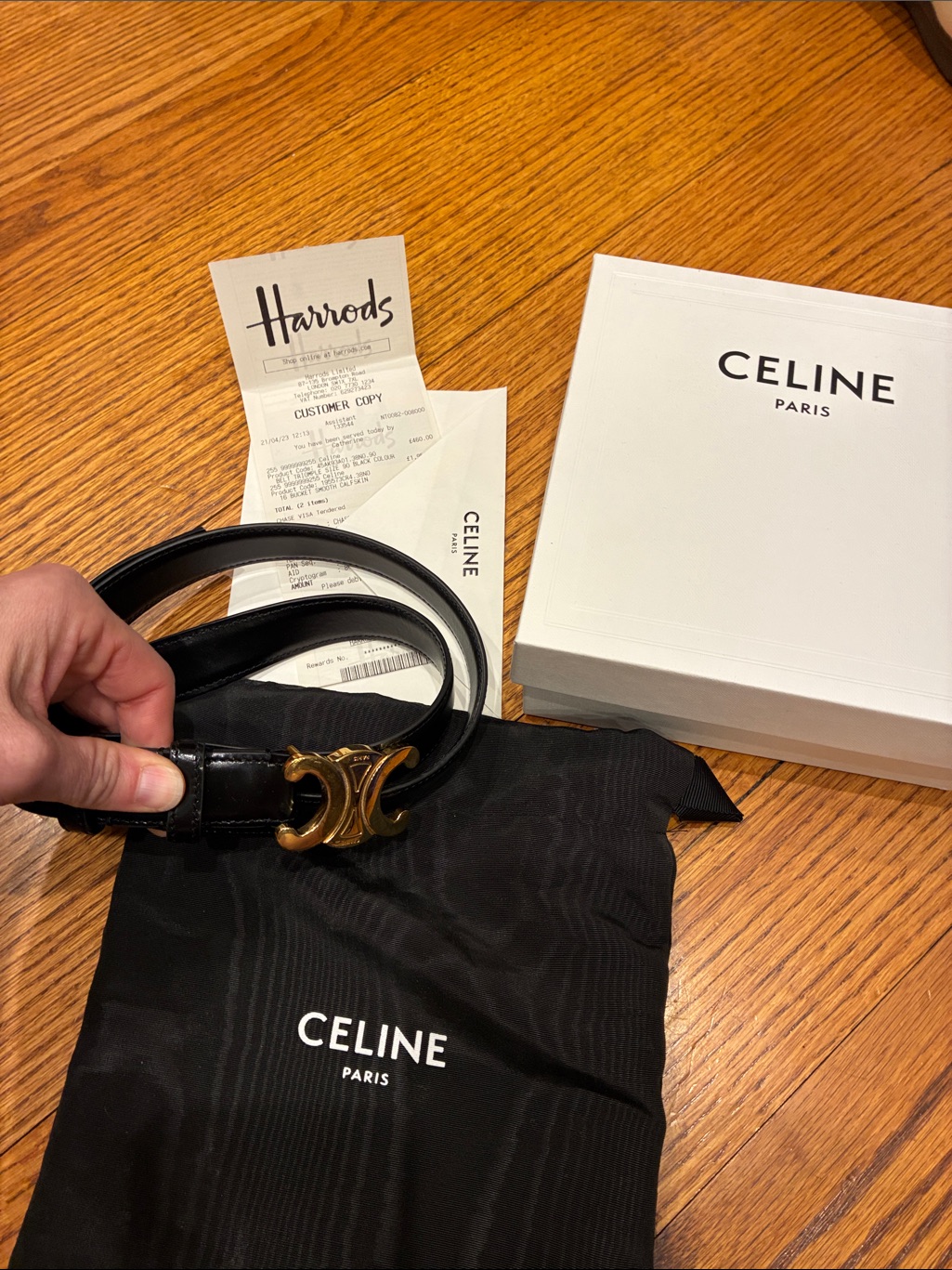 Celine Triomphe Black Leather Belt - Size 90